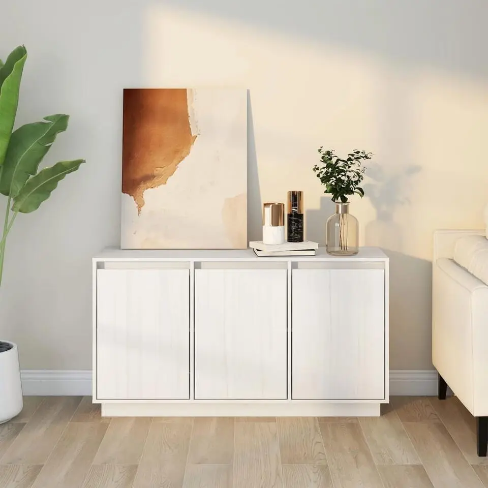 vidaXL - Dressoir met 3 deuren - Wit - Massief grenenhout - 111x34x60 cm