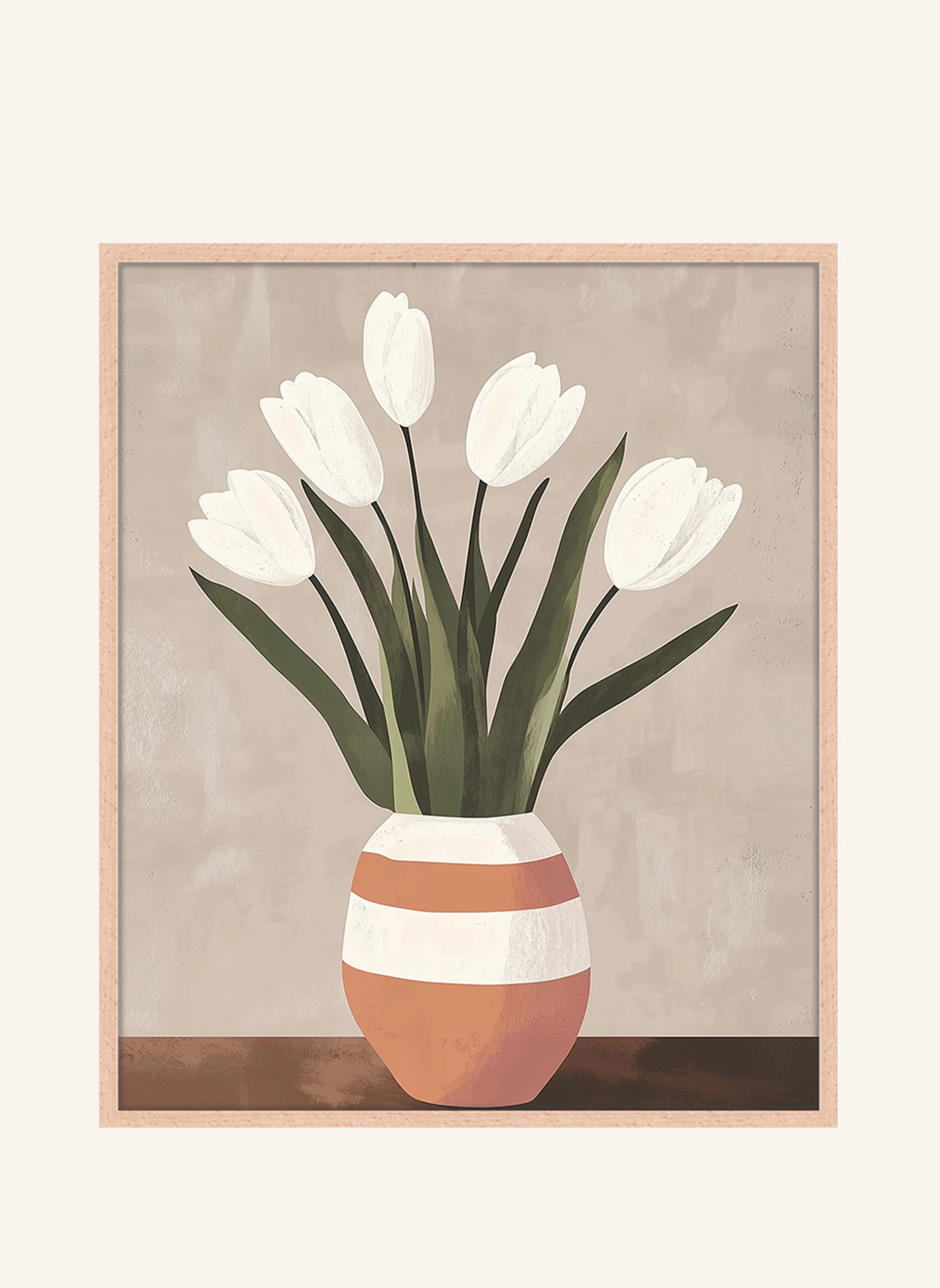 ANY IMAGE Wandbild WEIßE TULPEN BEIGE VASE mit Rahmen