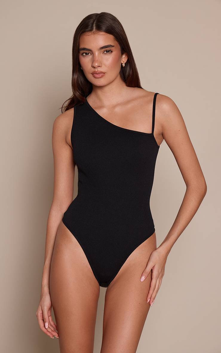 Noir Body Côtelé Contour Avec Détail Bretelle