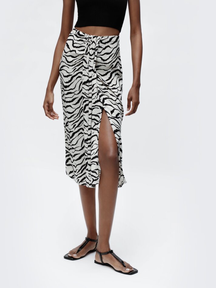 Saia midi fluida - Estampa de zebra