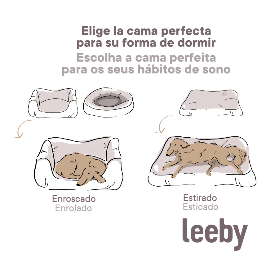 Cama para cães Leeby com capa removível, bege, estampa de quadrinhos.