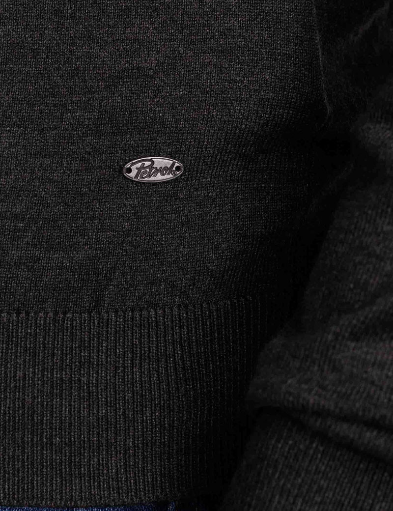 PETROL IND PULL HOMME EN MAILLE COL V ANTHRACITE