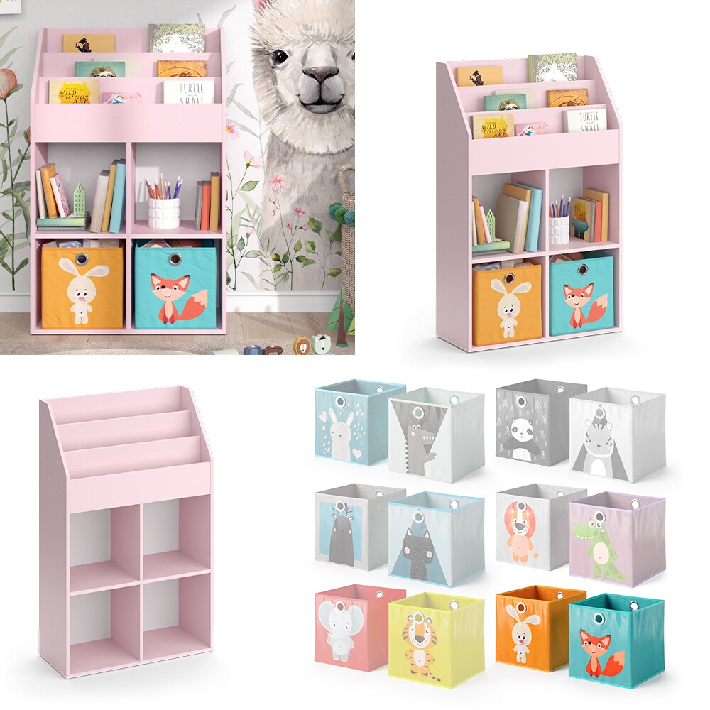 Vicco Kinderbücherregal Luigi 72 x 114 cm, Rosa, Kinderzimmerregal, offene Fächer, groß, Faltboxen