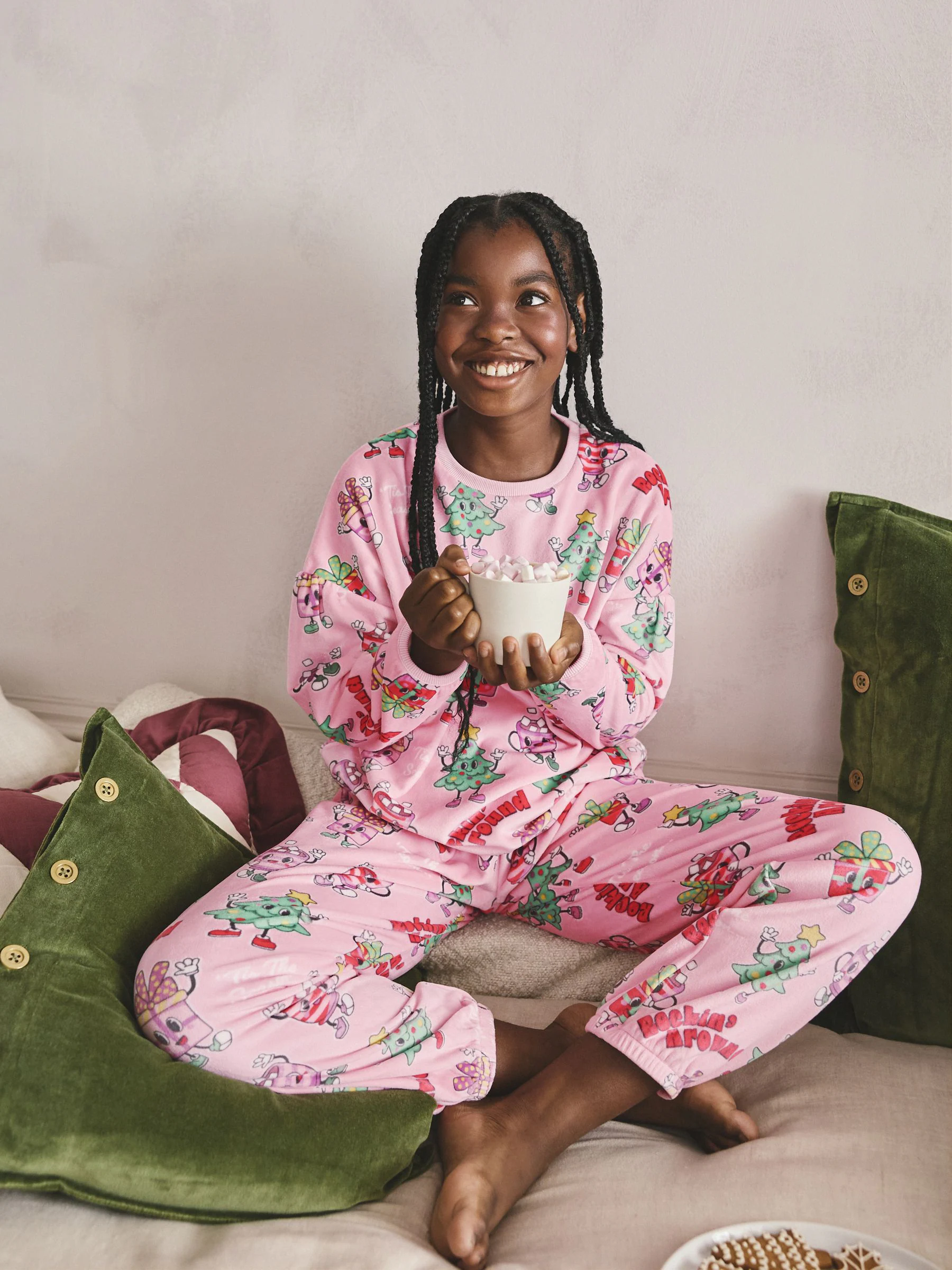 Roze feestelijke kleding - Kerst behaaglijke fleece pyjama (3-16jr)