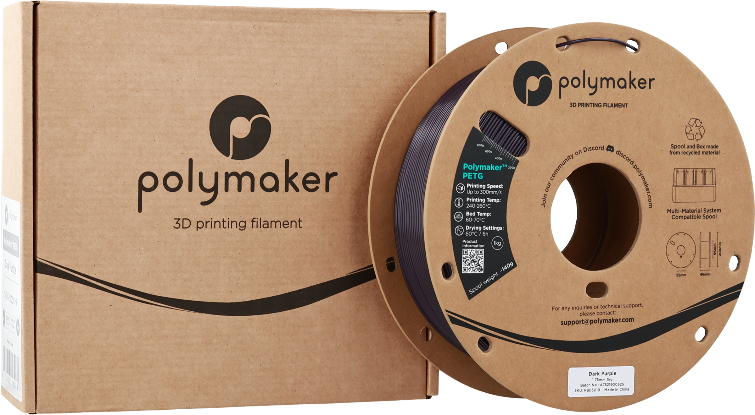 Polymaker  PETG Dark Purple, 1,75 mm / 1000 g    Robustes PETG optimiert für High Speed Druck in Dark Purple