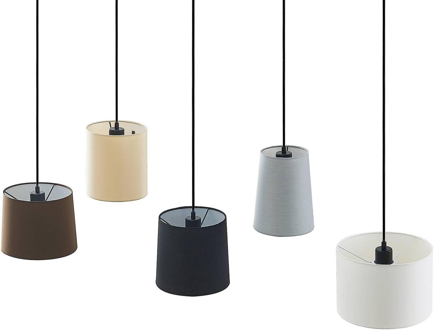 Lindby Esstisch Pendelleuchte Holz, Textil Balkenpendelleuchte Holzast und Stoff Lampenschirm Hängelampe Lampe Wohnzimmer 5x E27 ohne Leuchtmittel