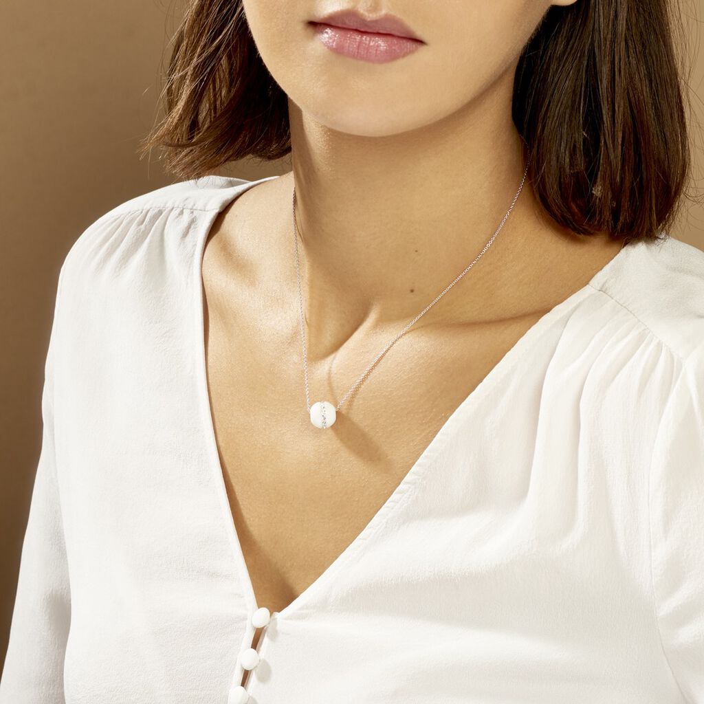 Collier Nina Cera Argent Blanc Strass Et Céramique