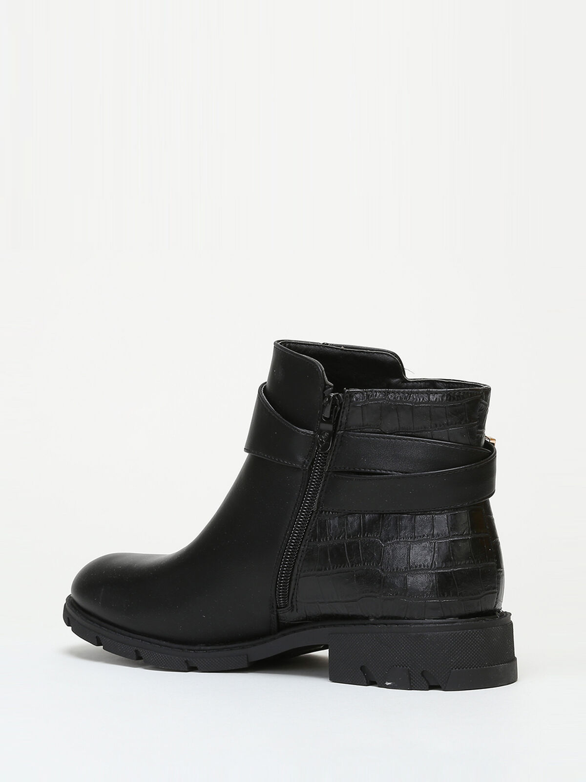 Bottines texturées à brides grandes tailles- Noir