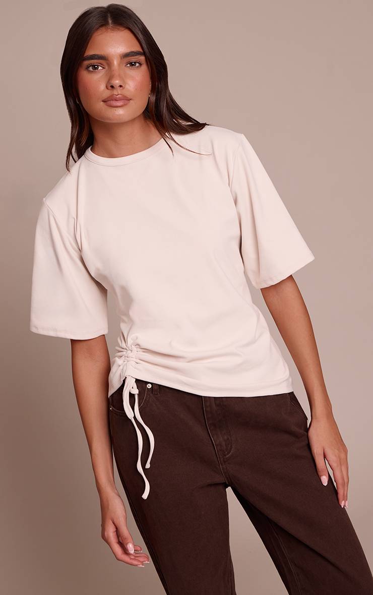 Crème T-shirt Oversize Ultra Doux Avec Détail Froncé