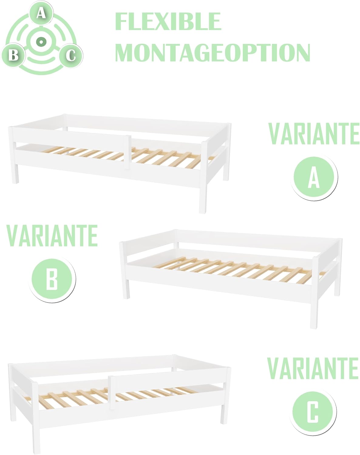 Kinderbett weiß 160x80 cm I stabiles Bett für Kinder und Kleinkinder +1,5 Jahre I ohne Matratze I ohne Schublade Kinder Betten für Mädchen & Jungen, Bett Holz, Bettgestell