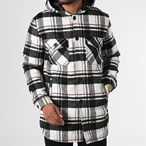 Veste Capuche à Carreaux Blanc Noir