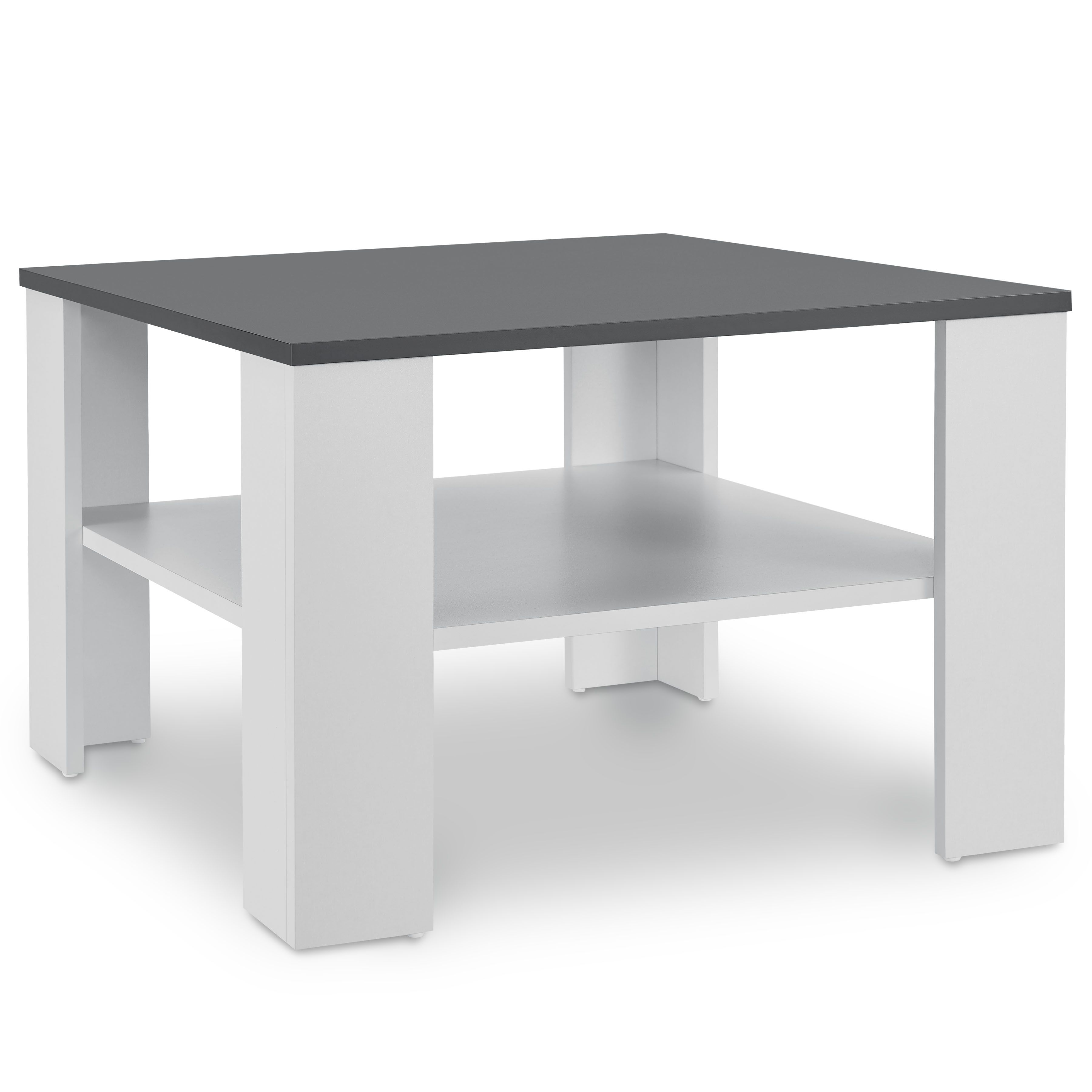 Juskys Couchtisch mit Ablage 60x60 cm - Beistelltisch für Bücher & Fernbedienung - Weiß/Dunkelgrau