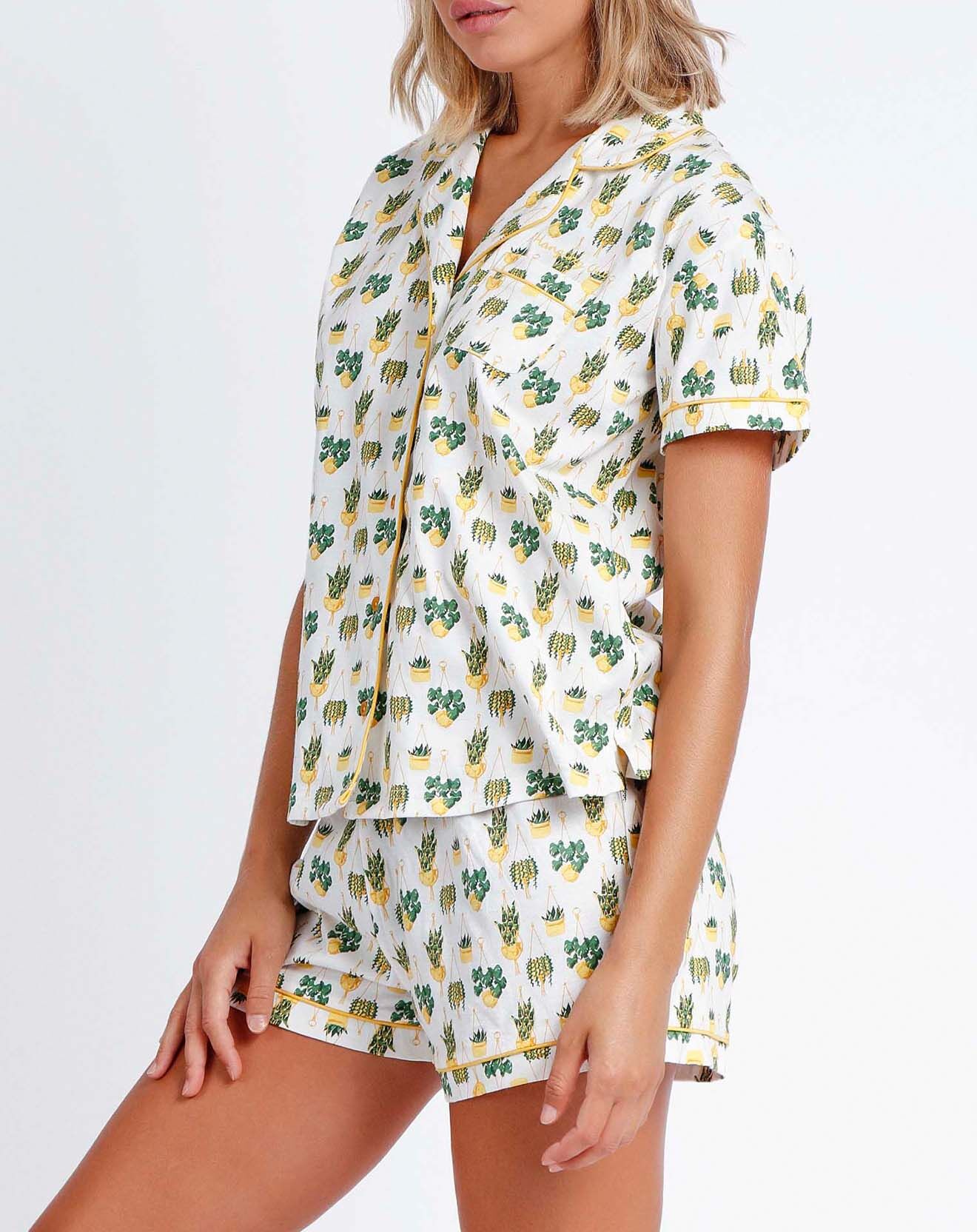 Admas Pyjama Haut chemise & Short Eleni jaune