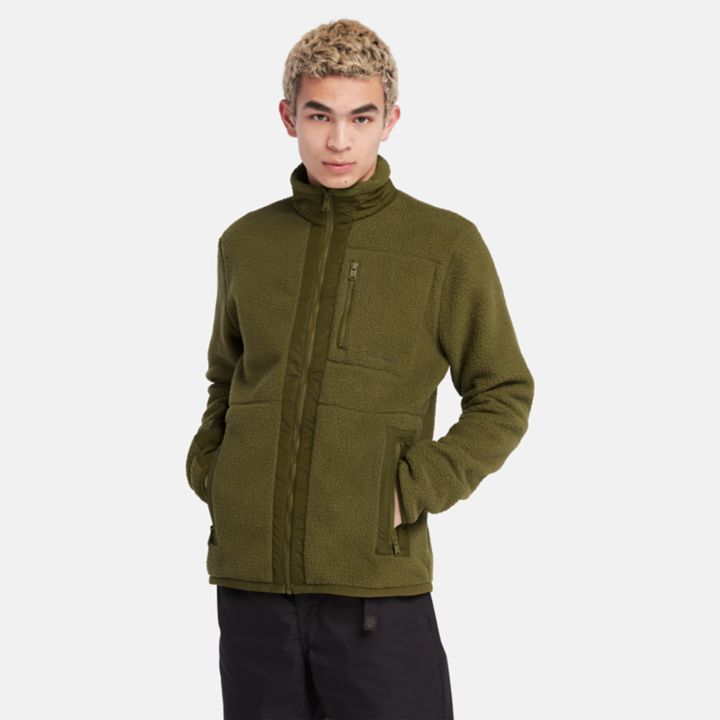 Fleece de pelo alto para homens na cor verde.