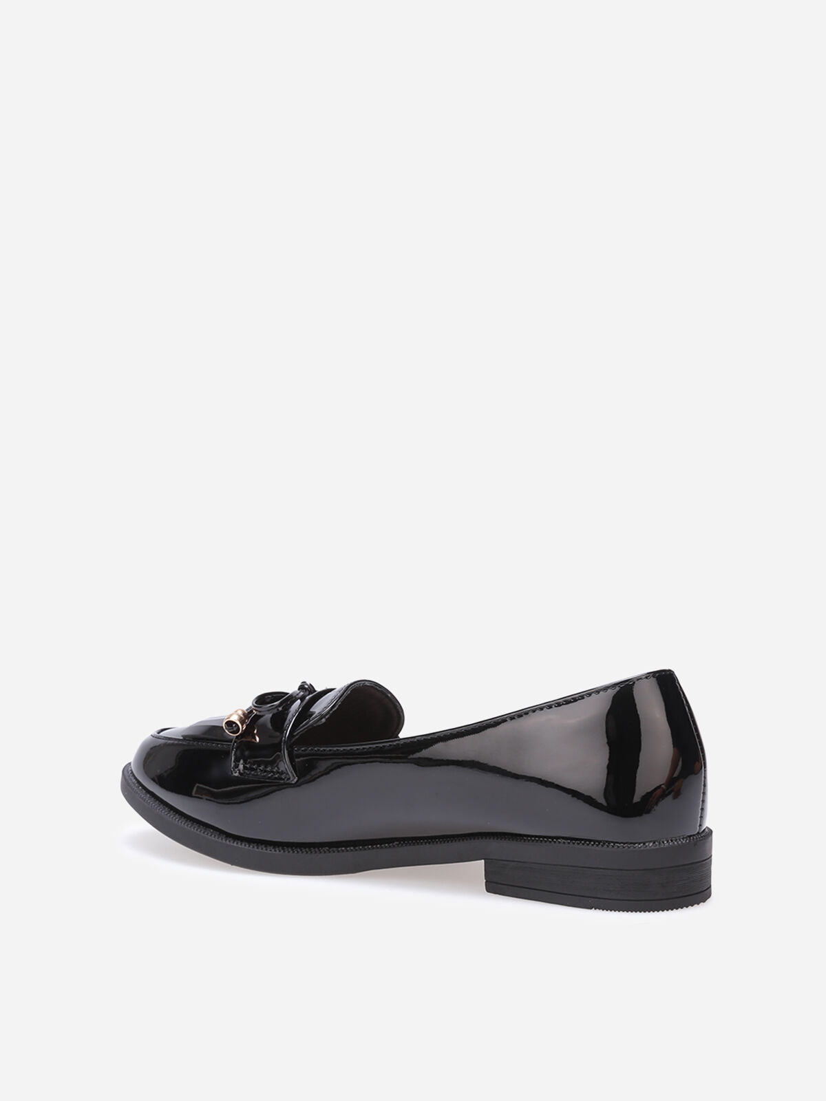Mocassins slippers vernis à frange et noeud- Noir