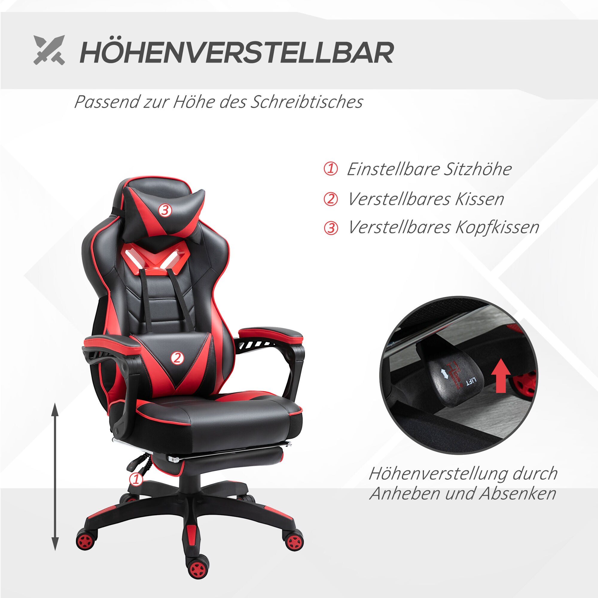 Vinsetto Gamingstuhl mit Liegefunktion 65 x 70 x 118,5-126,5 cm (BxTxH)