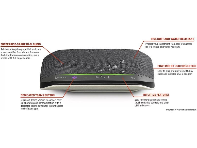 HP Speakerphone Poly SYNC 10 MS USB-A All-In-One-USB-Konferenzlautsprecher fürs Home Office