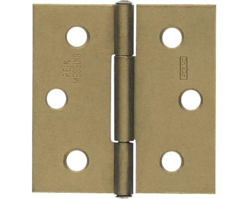 Vierkant scharnier met geklonken messing pen, 64 x 62 mm, messing