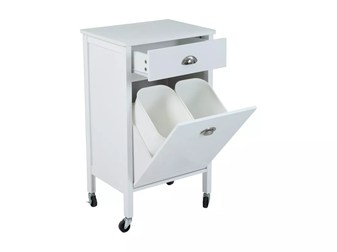 Chariot de cuisine SVITA à roulettes, système de tri des déchets avec tiroirs, blanc