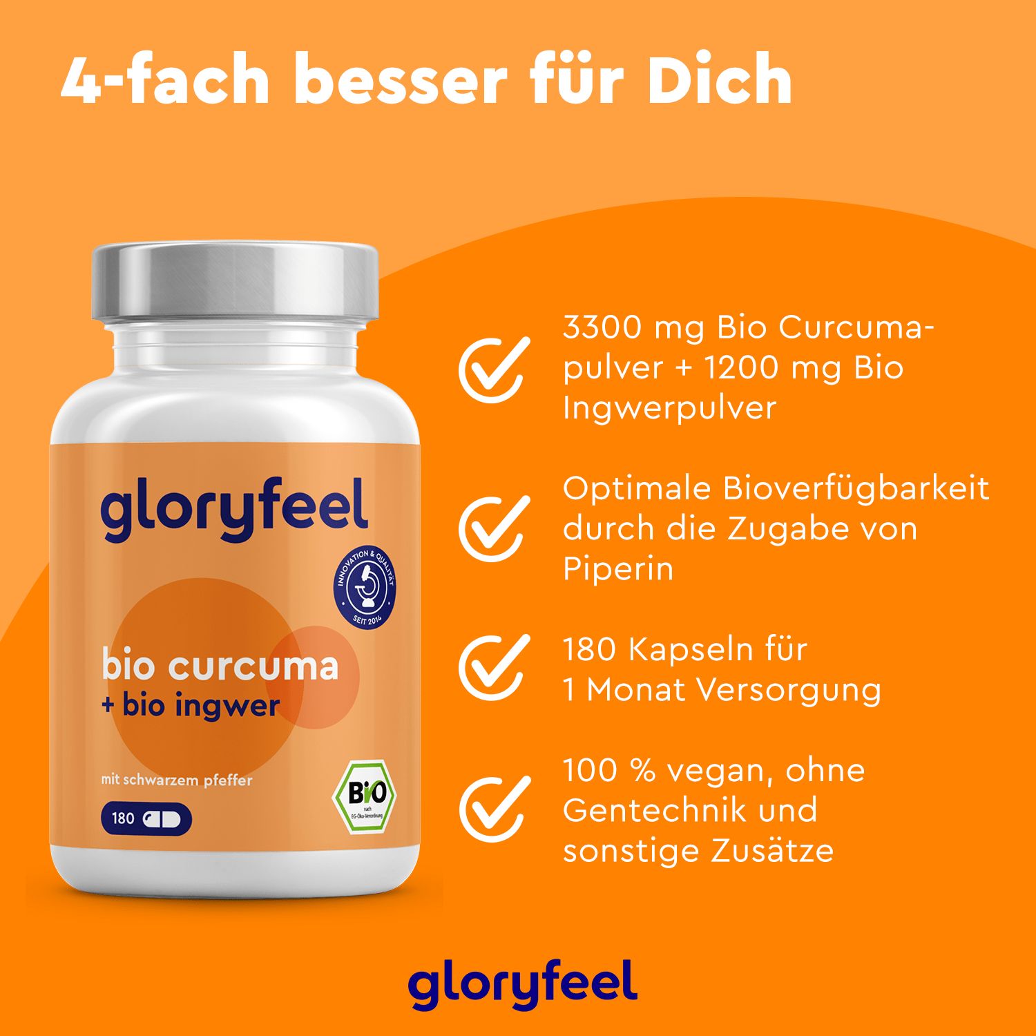 gloryfeel ® Bio Curcuma + Bio Ingwer Kapseln