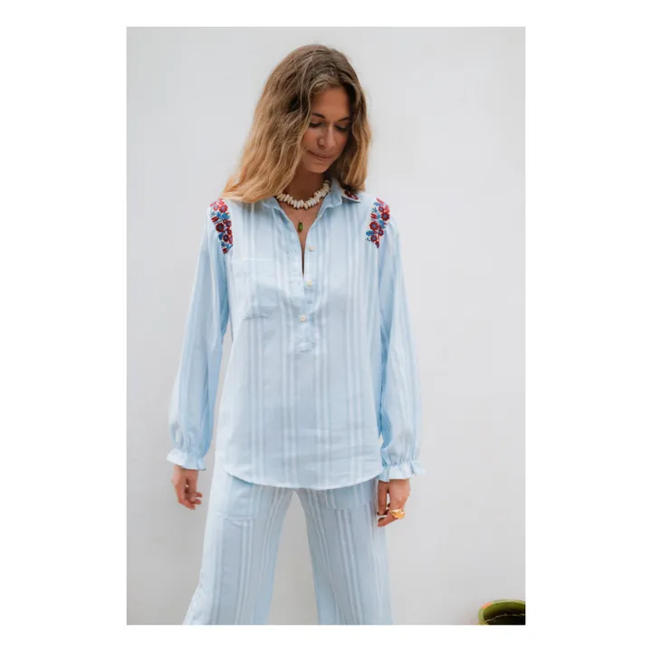 JoSephine Chemise Mojito Broderies Rayures | Bleu ciel
