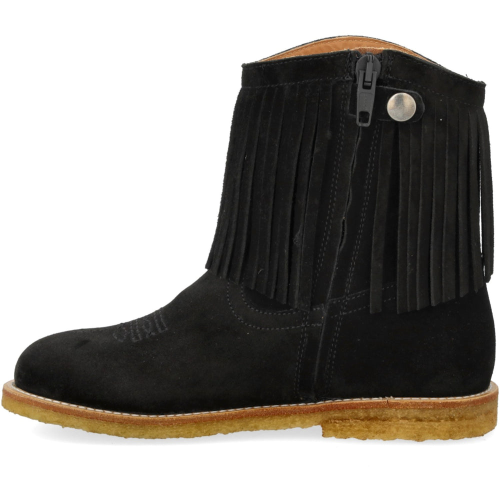 Køb Angulus Black Cowboystøvle Med Frynser Og Broderi