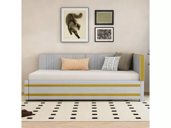 Sofabed 90*200, lit multifonctionnel avec sommier à lattes, tissu velours doux pour la peau, gris