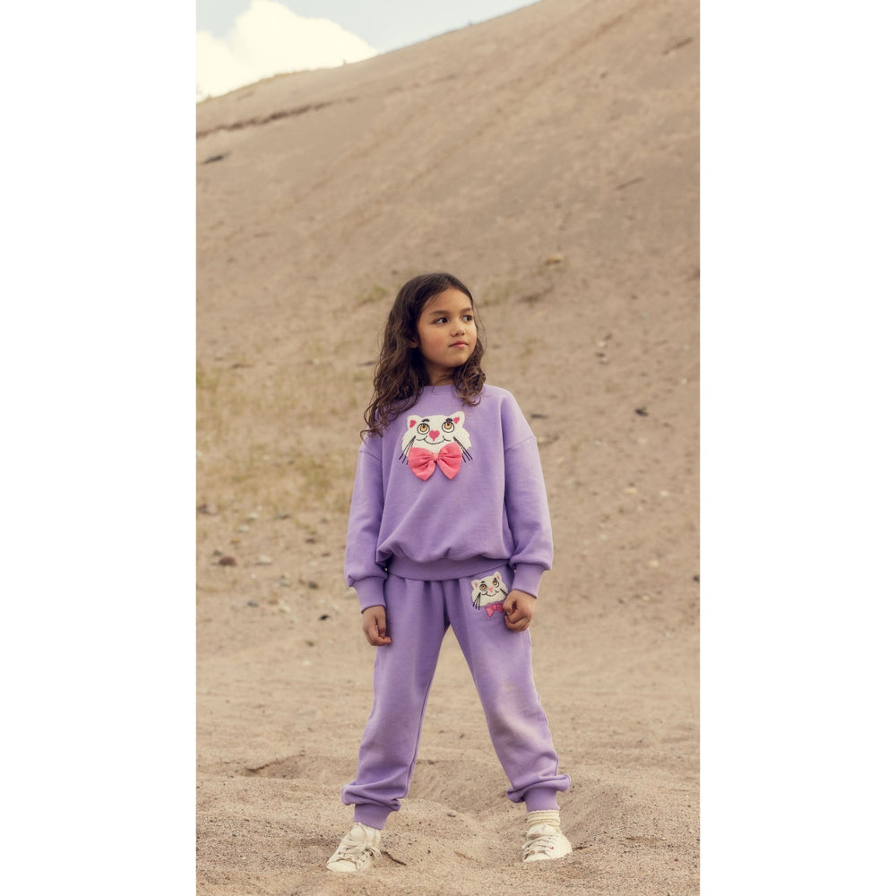 Køb Mini Rodini Purple Cat Med Bowtie Chenille Sweatpants