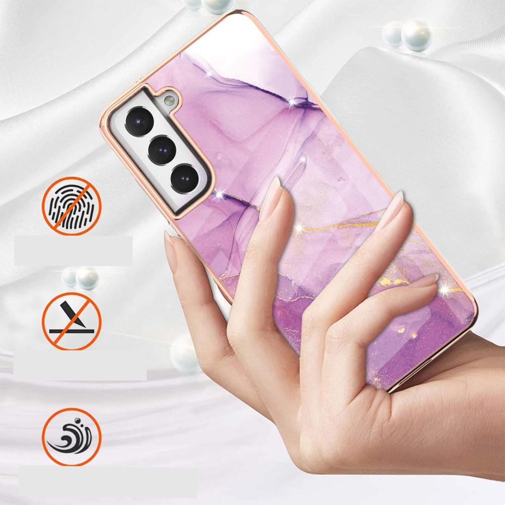 Samsung Galaxy S21 FE 5G Gummi Case Hülle Galvanisierter Rahmen Marble Marmor Design - Pink / Roségold