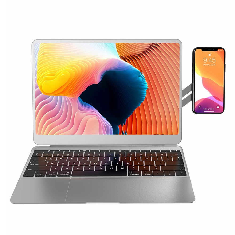 Magnetische Aluminium Laptop Erweiterung Smartphone Halterung mit Klebevorrichtung   2x Metall Magnet Aufsätze - Silber