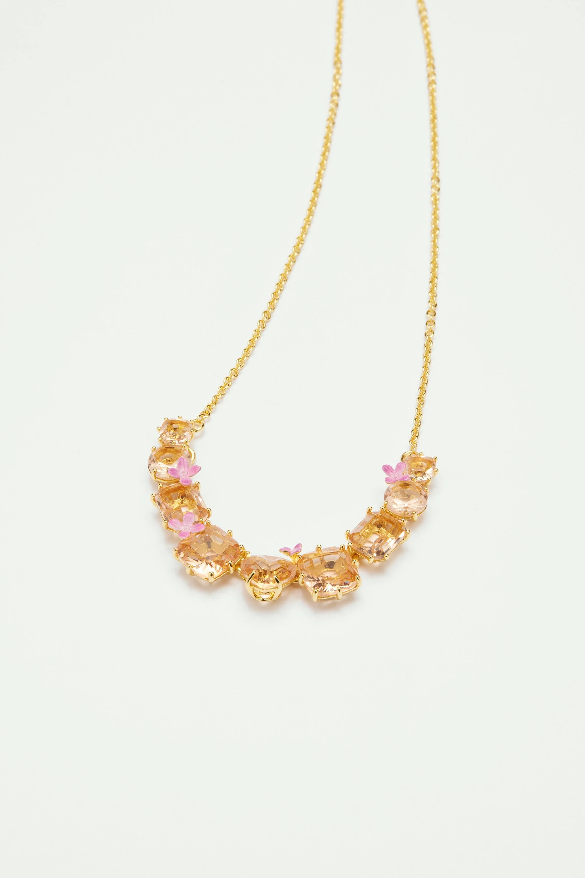 Collier fin 9 pierres et fleurs la diamantineabricot | Rose