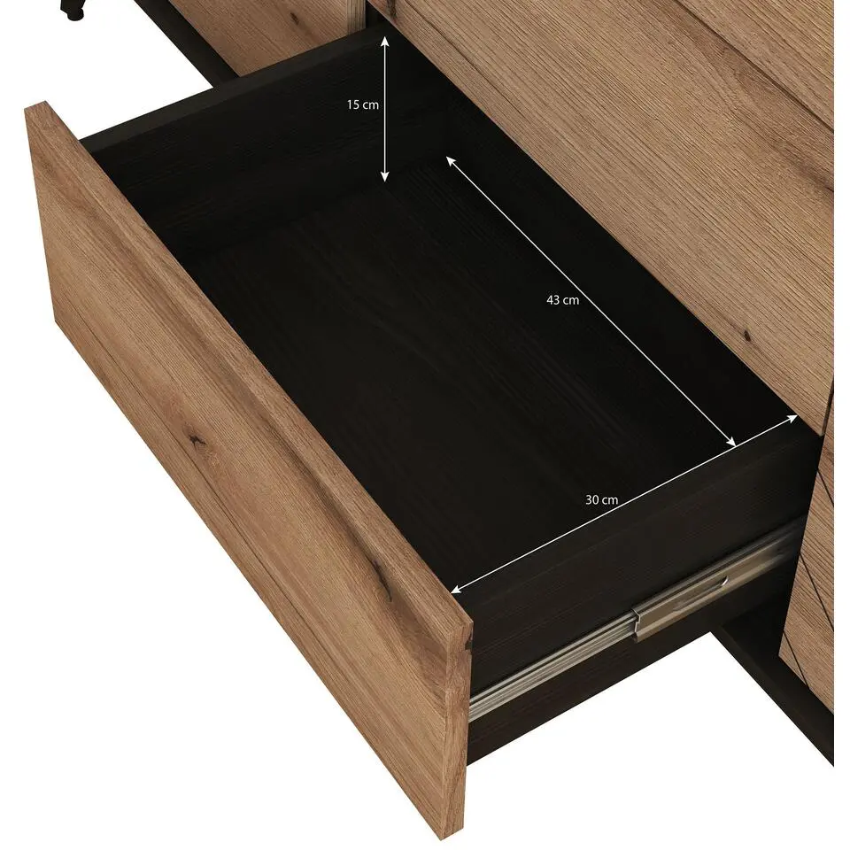 Meubella - Dressoir Dolores - Eiken - Zwart - 154 cm - met lades