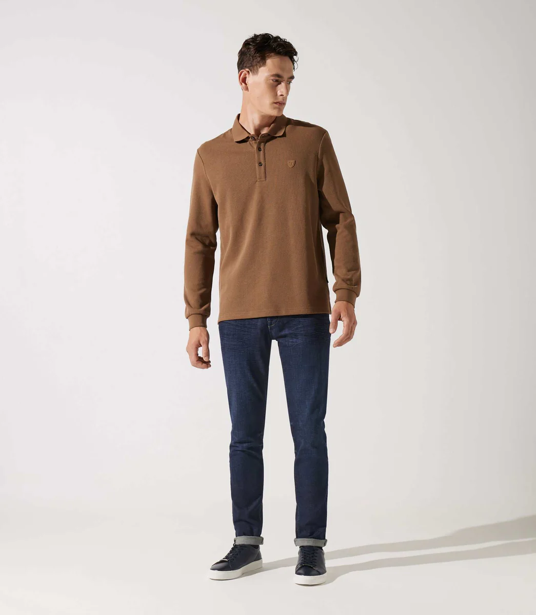 Polo manche longue camel chiné GIPIQUE