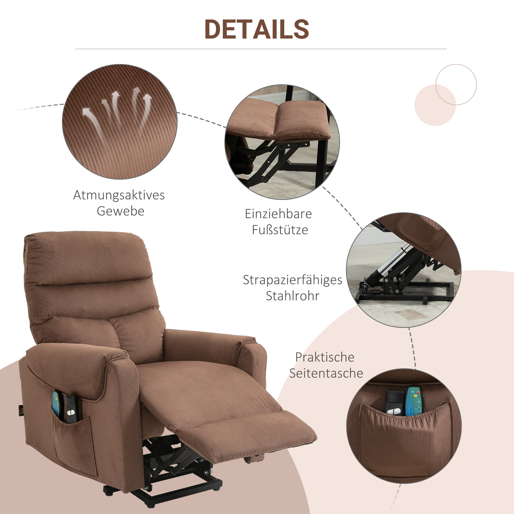 HOMCOM Massagesessel mit Aufstehhilfe 79B x 97T x 103H cm
