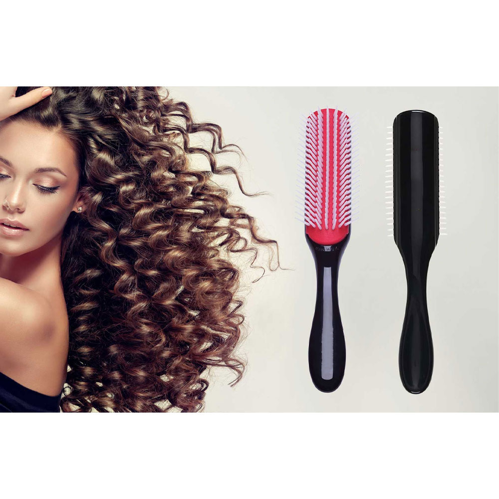 (20cm) Locken Styling Haarbürste Verstellbare Locken Bürste 9-Reihig - Schwarz / Pink