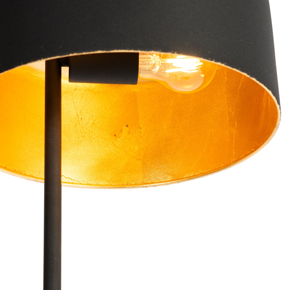 QAZQA - Retro vloerlamp, zwart met goud en messing binnenkant - Jinte, woonkamer en slaapkamer - staal, rond - LED-compatibel, E27