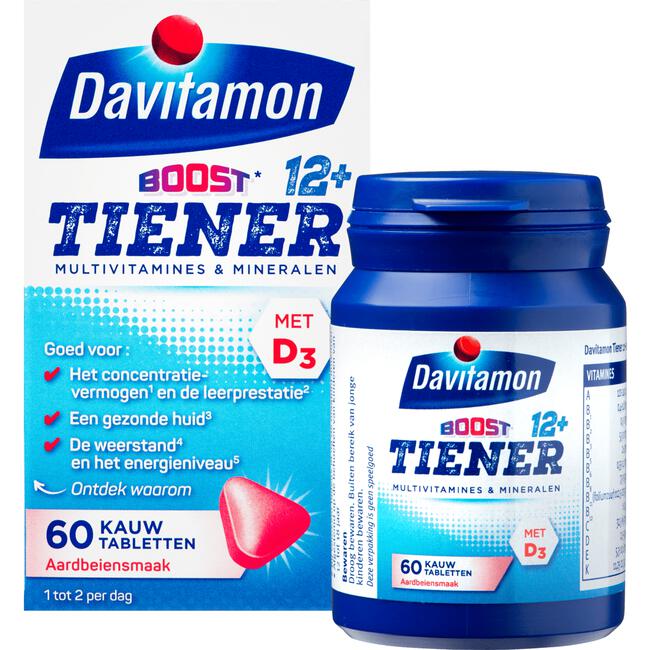 Davitamon Multi Boost 12+ Kauwvitamines Aardbei 60 Stuks