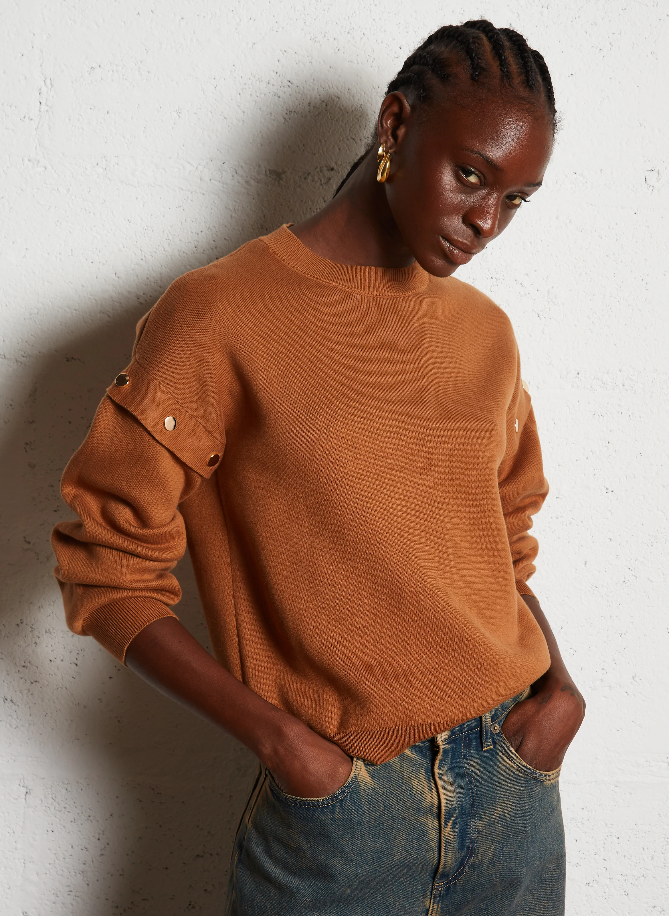 FELICITE - Pull oversize col rond en coton bio | Marron