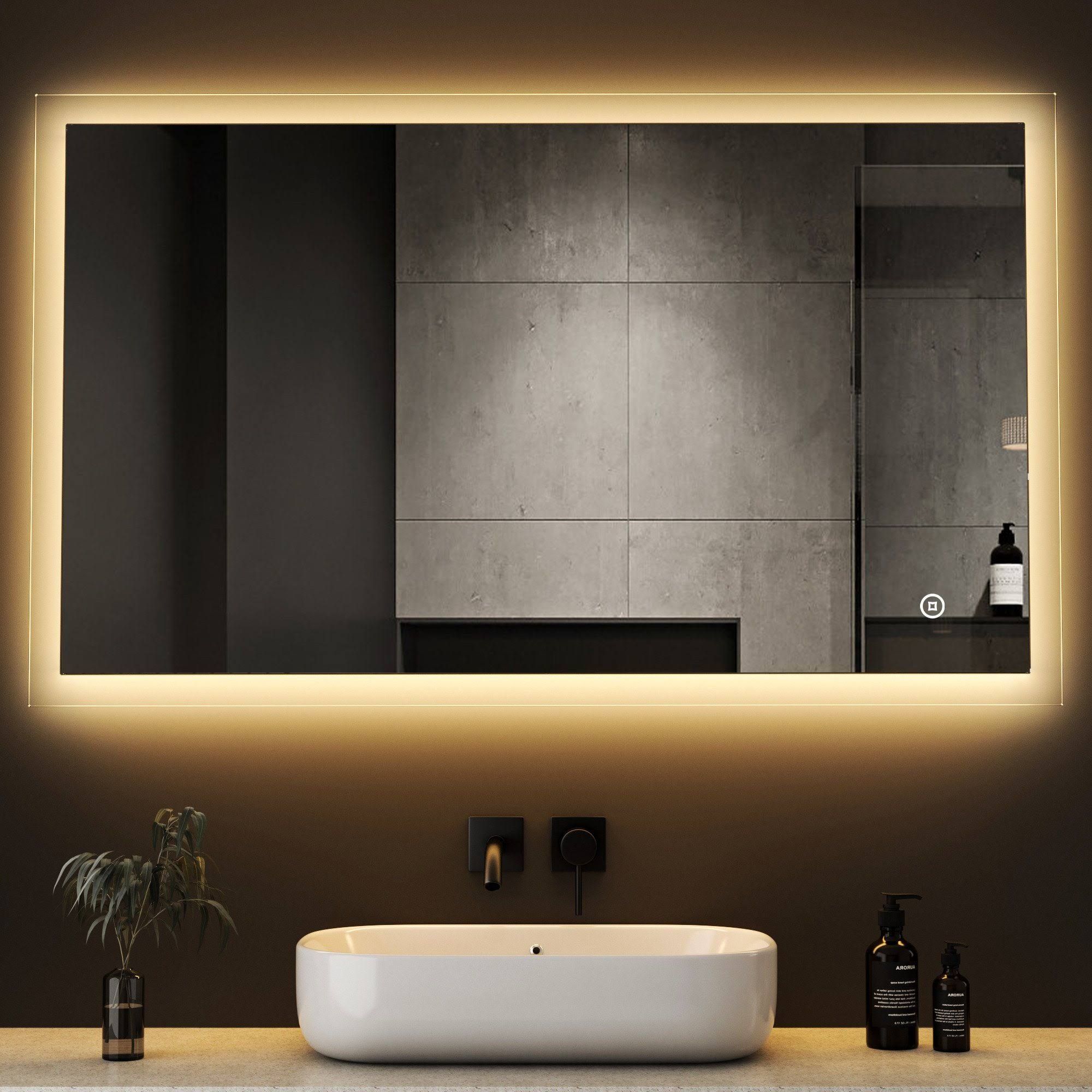 WDWRITTI Badspiegel Badezimmerspiegel Led 100x60cm Helligkeit einstellbar 3 Lichtfarbe