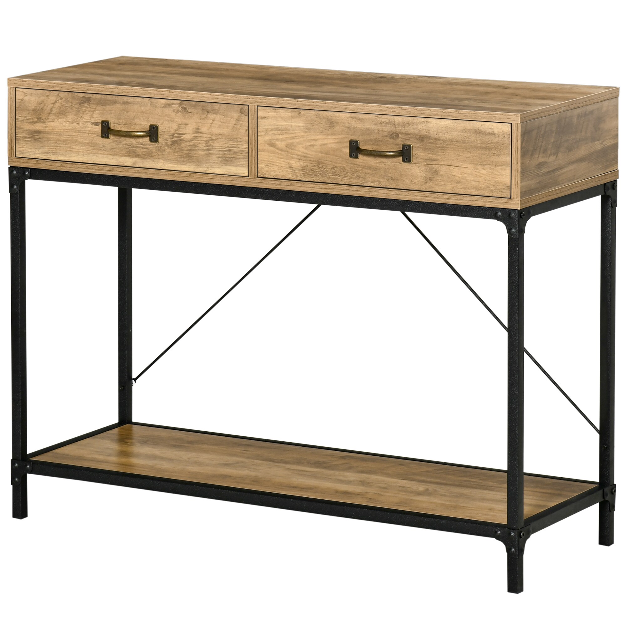 HOMCOM Konsolentisch mit 2 Schubladen natur 100L x 35B x 76,5H cm