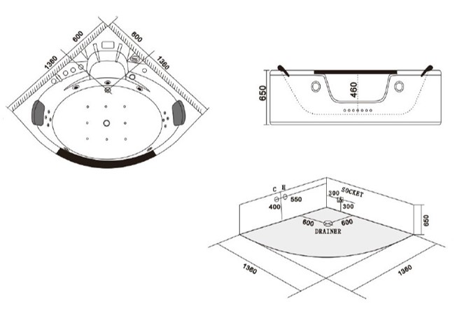 Plazan Orino whirlpool met heater 135x135cm