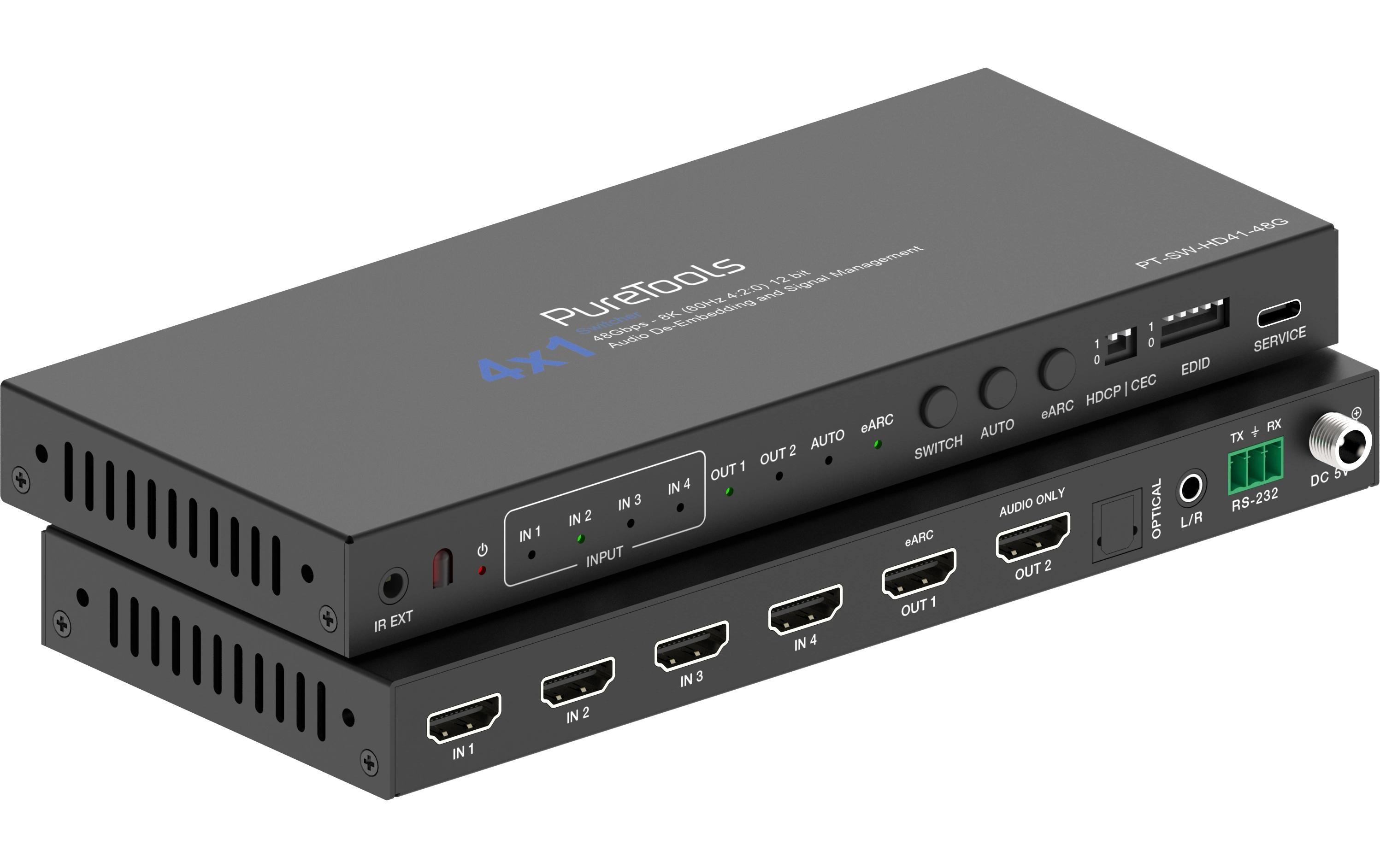 Switcher PT-SW-HD41-48G HDMI<br>4x1 HDMI 2.1 48Gbps Switcher mit TMDS Switching und ARC