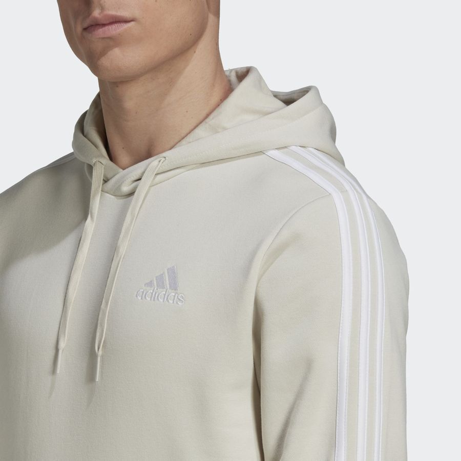 adidas Sweat à Capuche Essentials Fleece 3-Stripes - Beige/Blanc