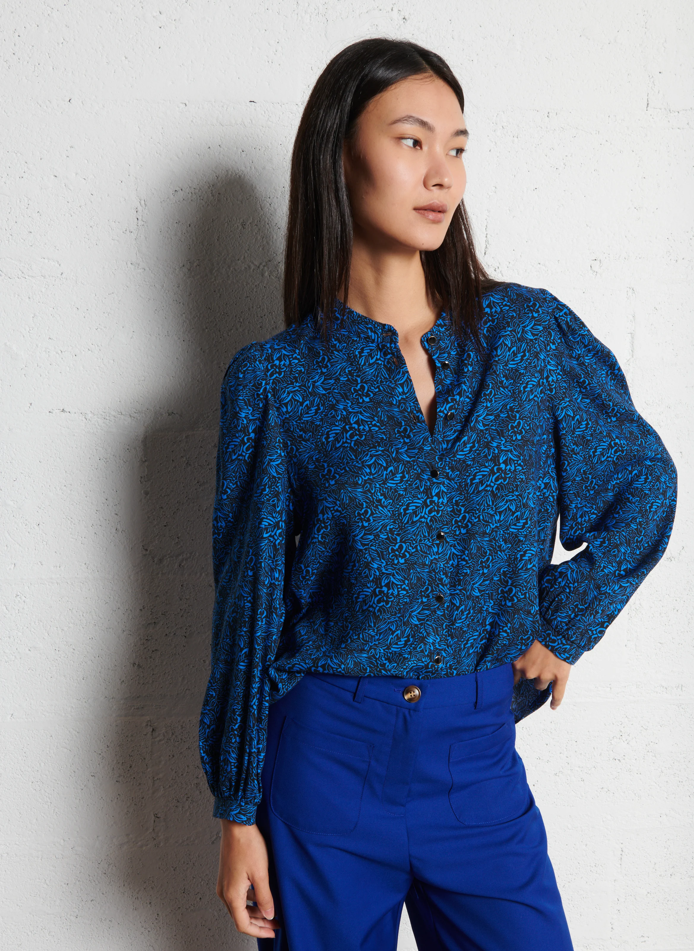 Blouse droite imprimé floral | Noir