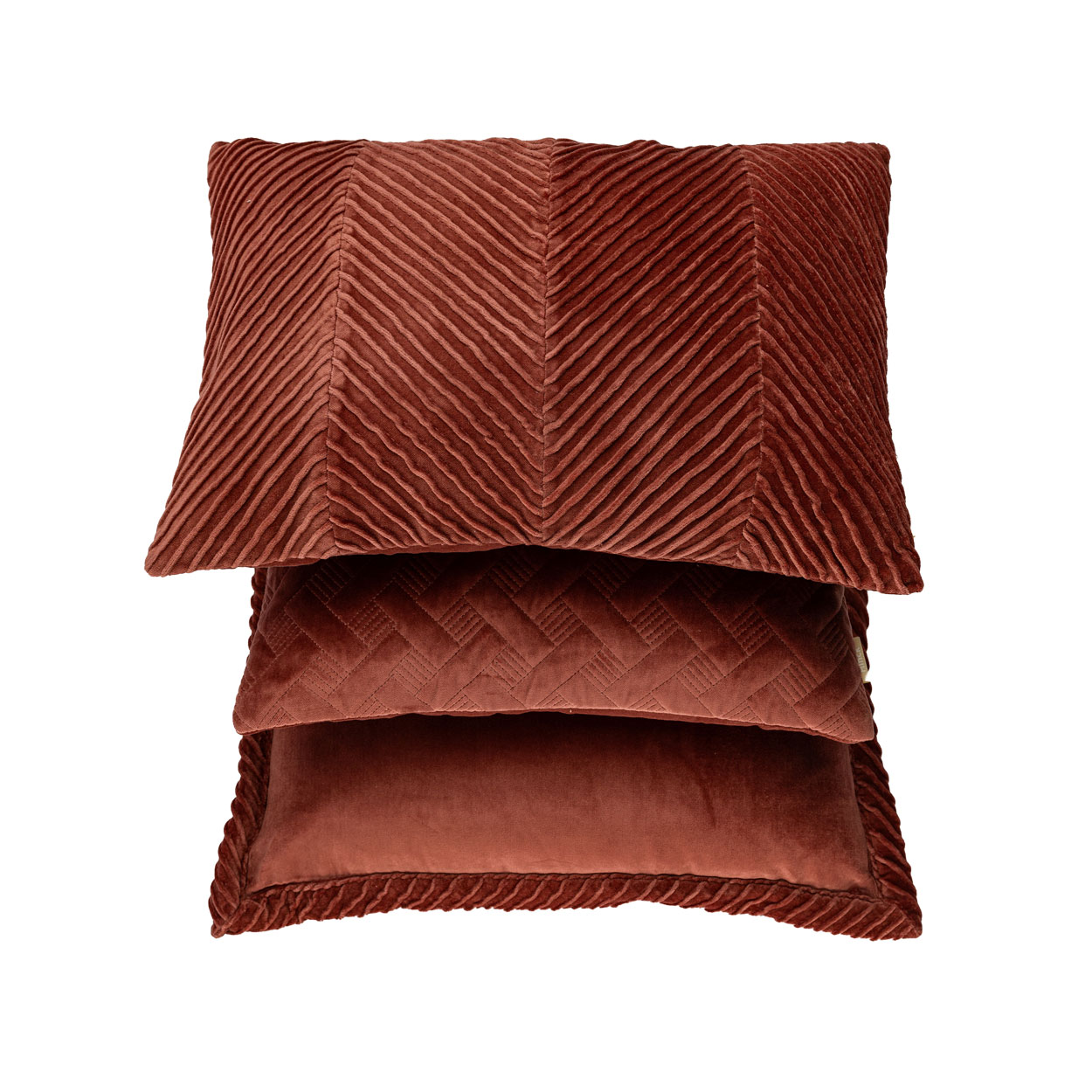 Sierkussen velours Tucked border mineralred 50x50 cm