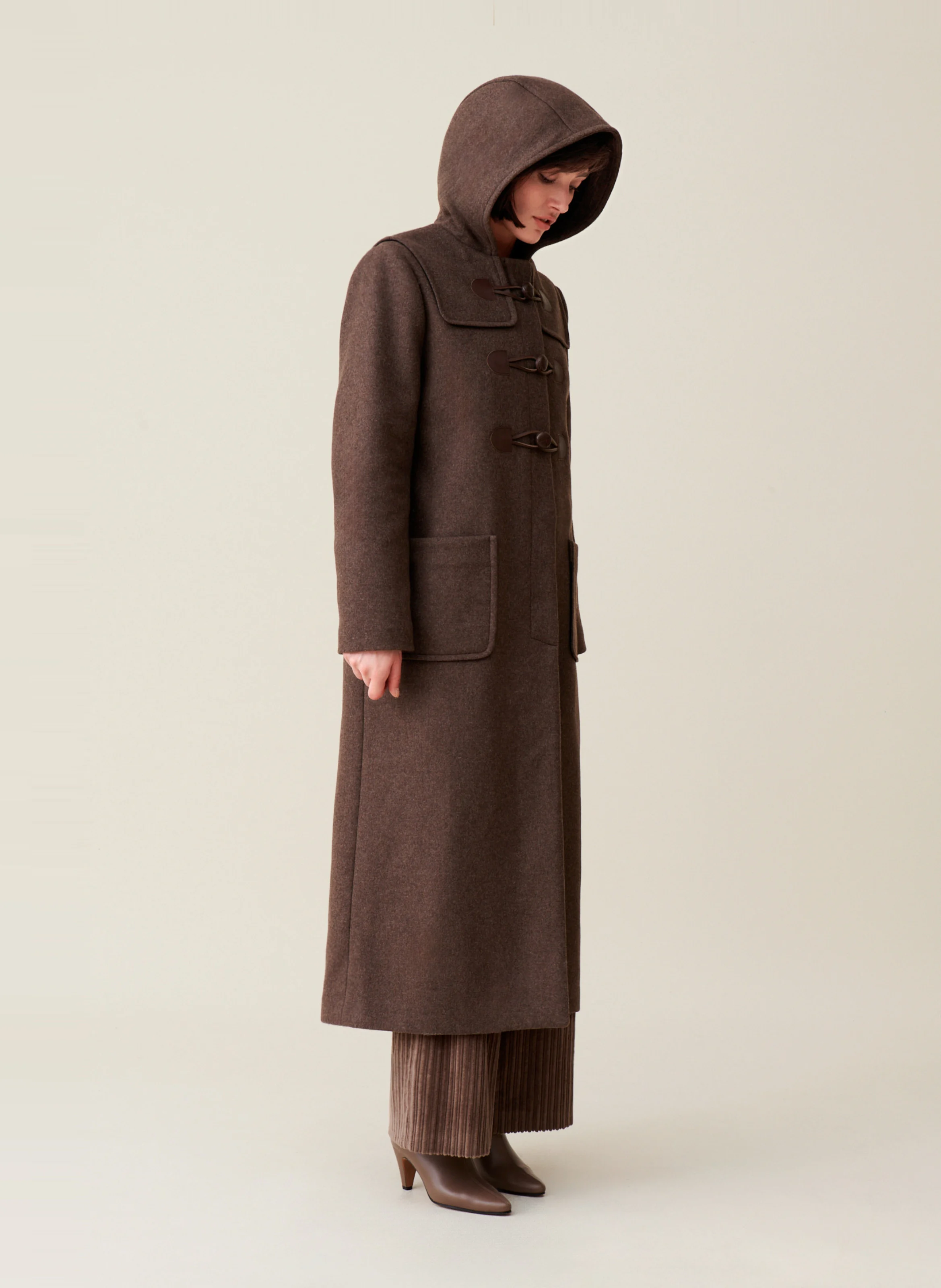 Manteau droit en laine mélangée | Marron