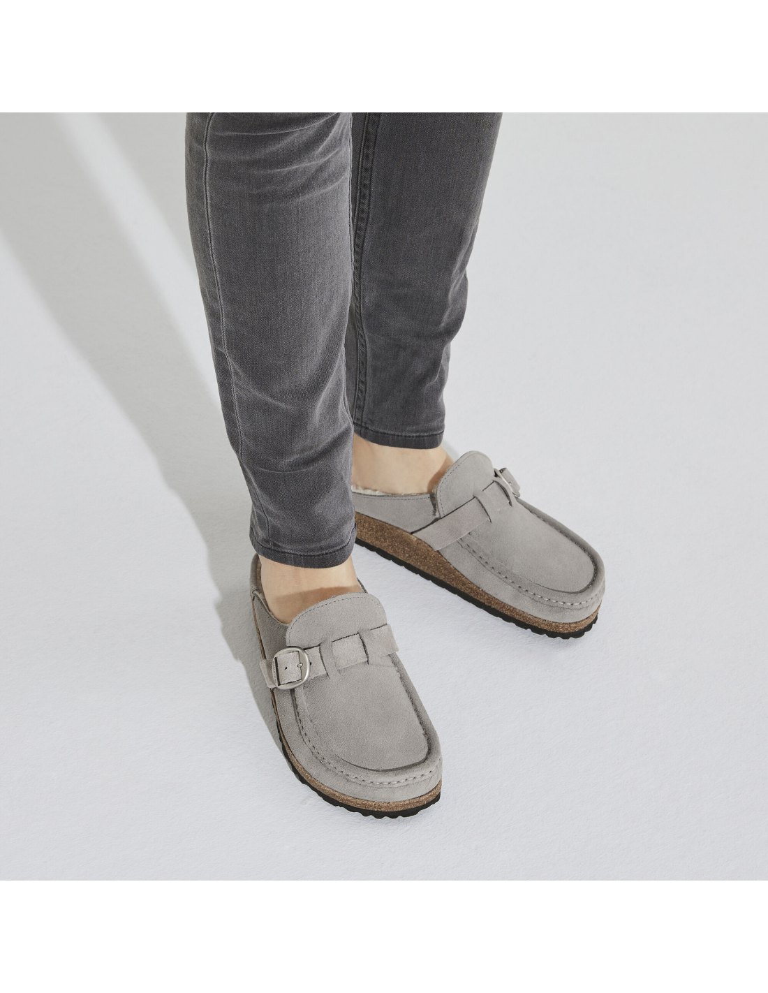 birkenstock sabots fourrés femme buckley suede shearling daim gris