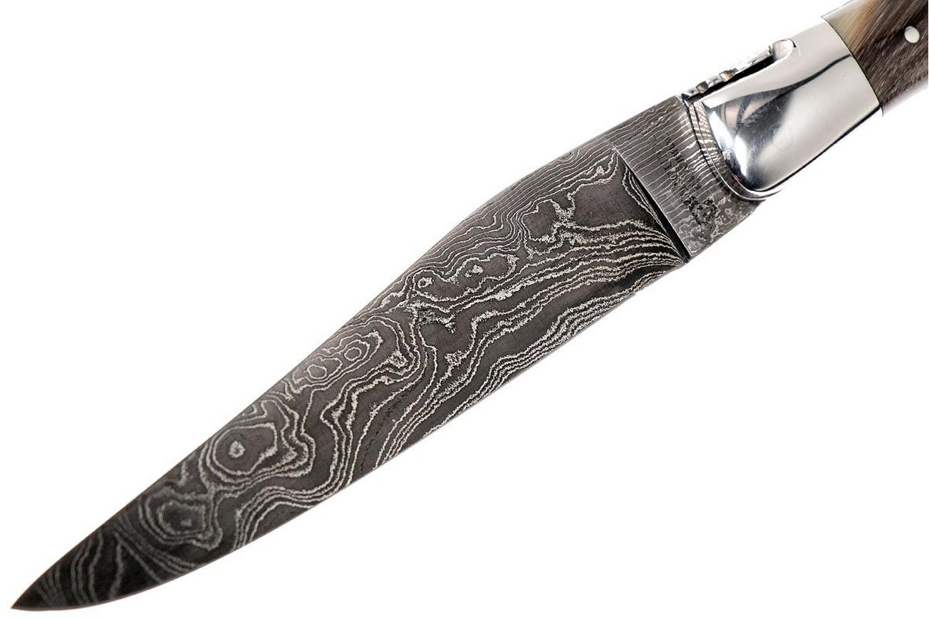 Laguiole en Aubrac 12 cm damast zakmes, full handle hoorn L0712PCI-FFI1