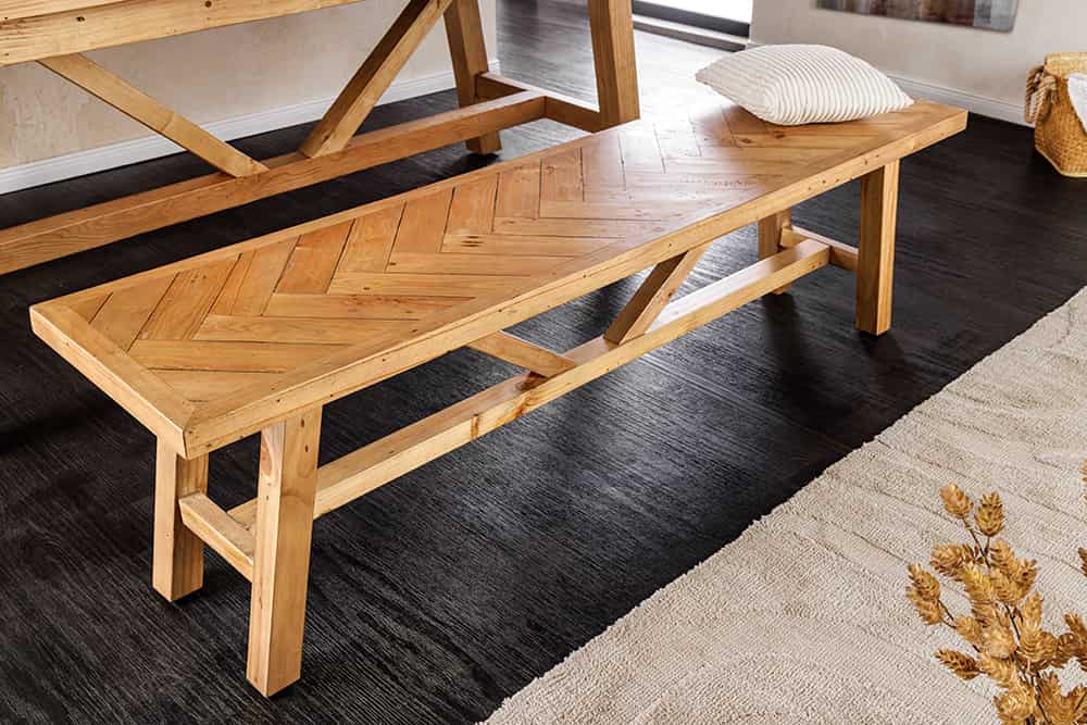 Massive Sitzbank MOSAIK 160cm natur Pinienholz recycelt