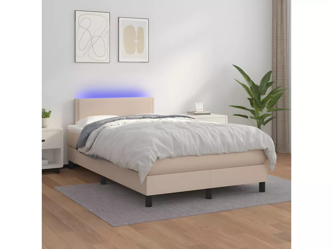 Sommier tapissier matelas LED Cappuccino 120x200 cm Similicuir